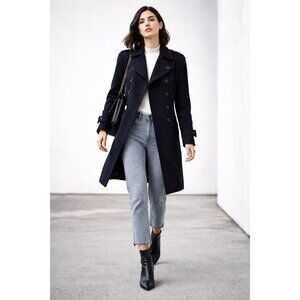 OPERATIONS NYC Black Wool Cashmere Military Peacoat Trench Coat Small USA Made